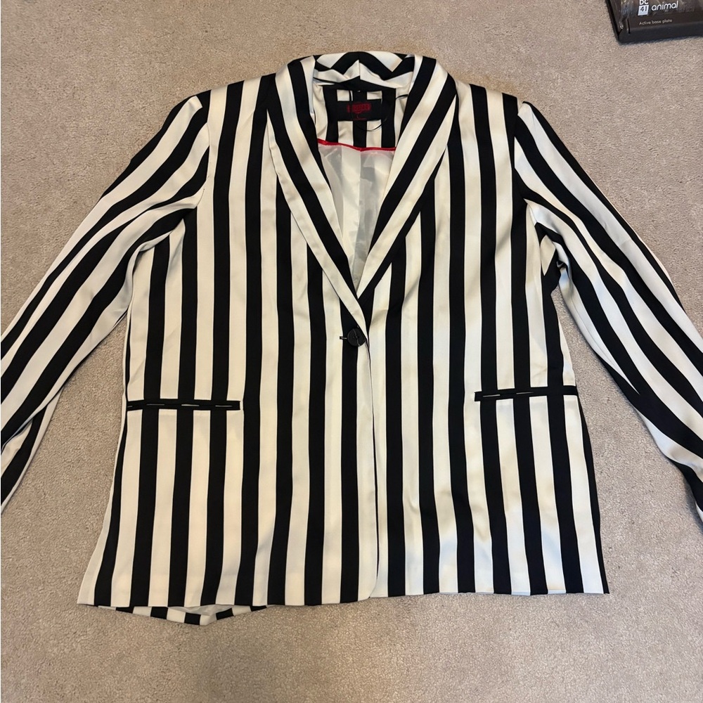 Black & White Stripe Women's Blazer - Rare Primark Beetlejuice Collab
